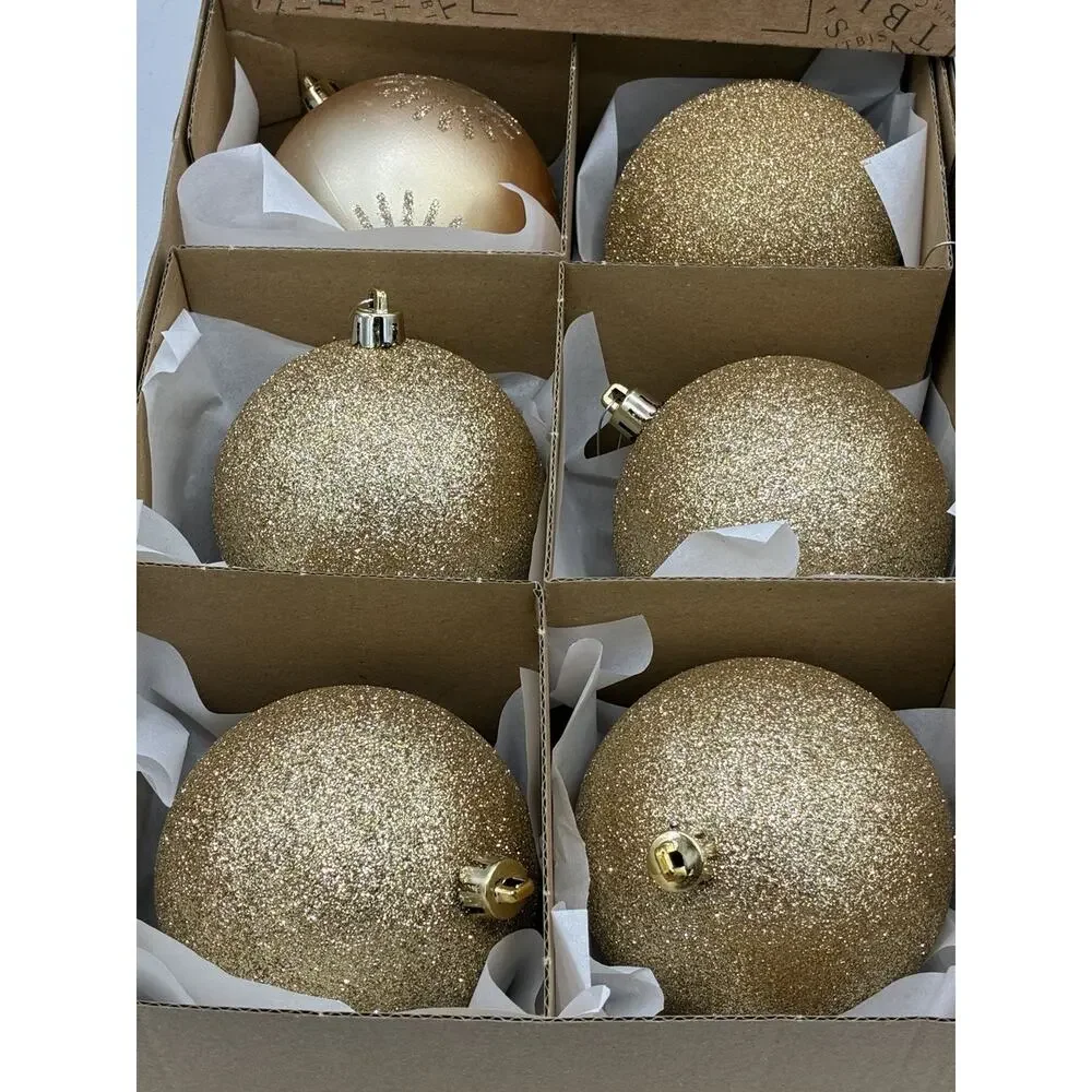 Vitbis Poland Glass Christmas Ornaments Set/6 Gold Glitter Handmade